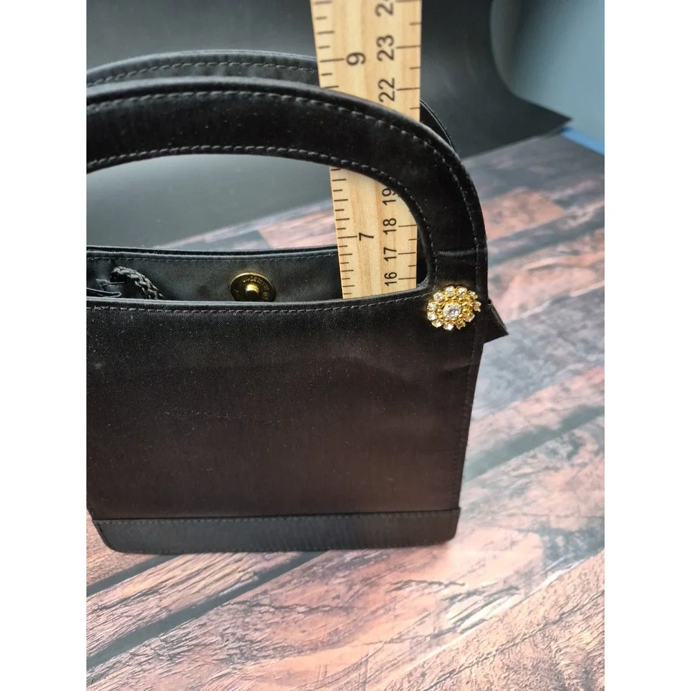 Black Satin Evening Bag Gold Bling Rope Strap Foldable Purse Wedding Prom Travel